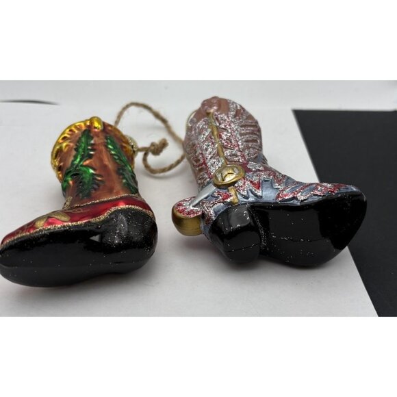 cowboy boot christmas Tree ornaments Set Of 2 - Picture 4 of 4